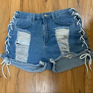 Shein Ripped Side Tie Jean Shorts Size Medium